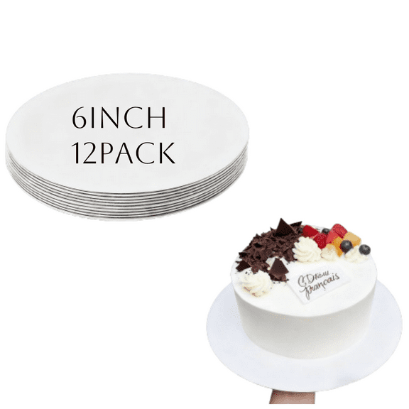12Pcs Cake Boards, 6inch Round Disposable Corrugated White Cake Cardboard Food-graded Plate Tray Circles Base for Dessert DIY Crafts Display