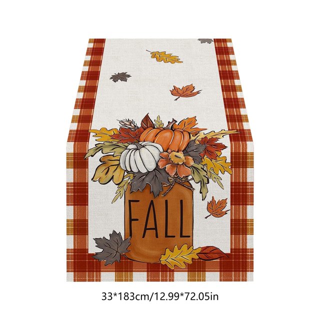 Decoración del hogar, decoración de habitaciones, decoración de pared, Acción de Gracias, hoja de arce, calabaza, patrón de pavo, mantel, mantel, decoración de mesa de fiesta, bandera de mesa, 13 x 72
