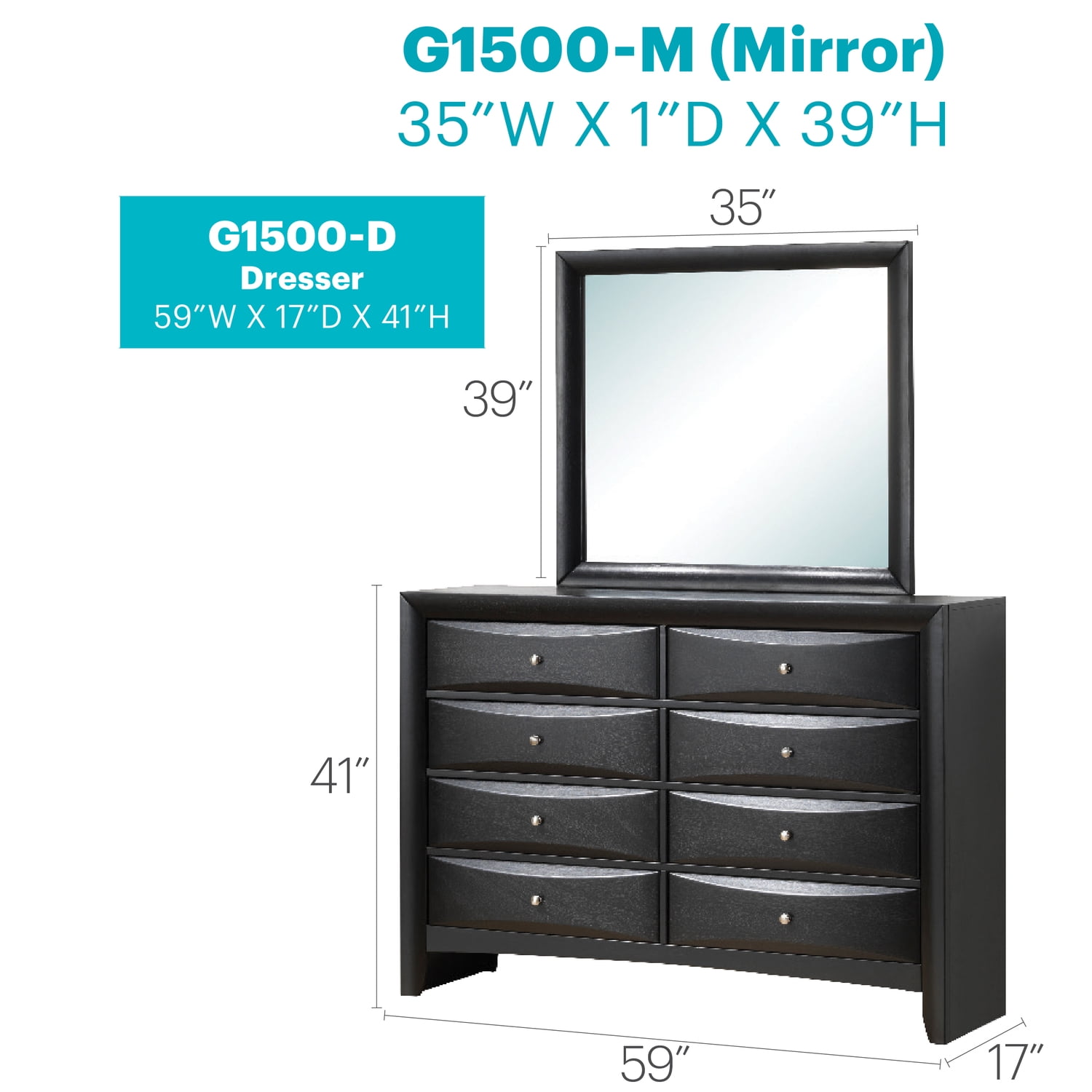 Glory Furniture Marilla 8-Drawers Bedroom Dresser in Black