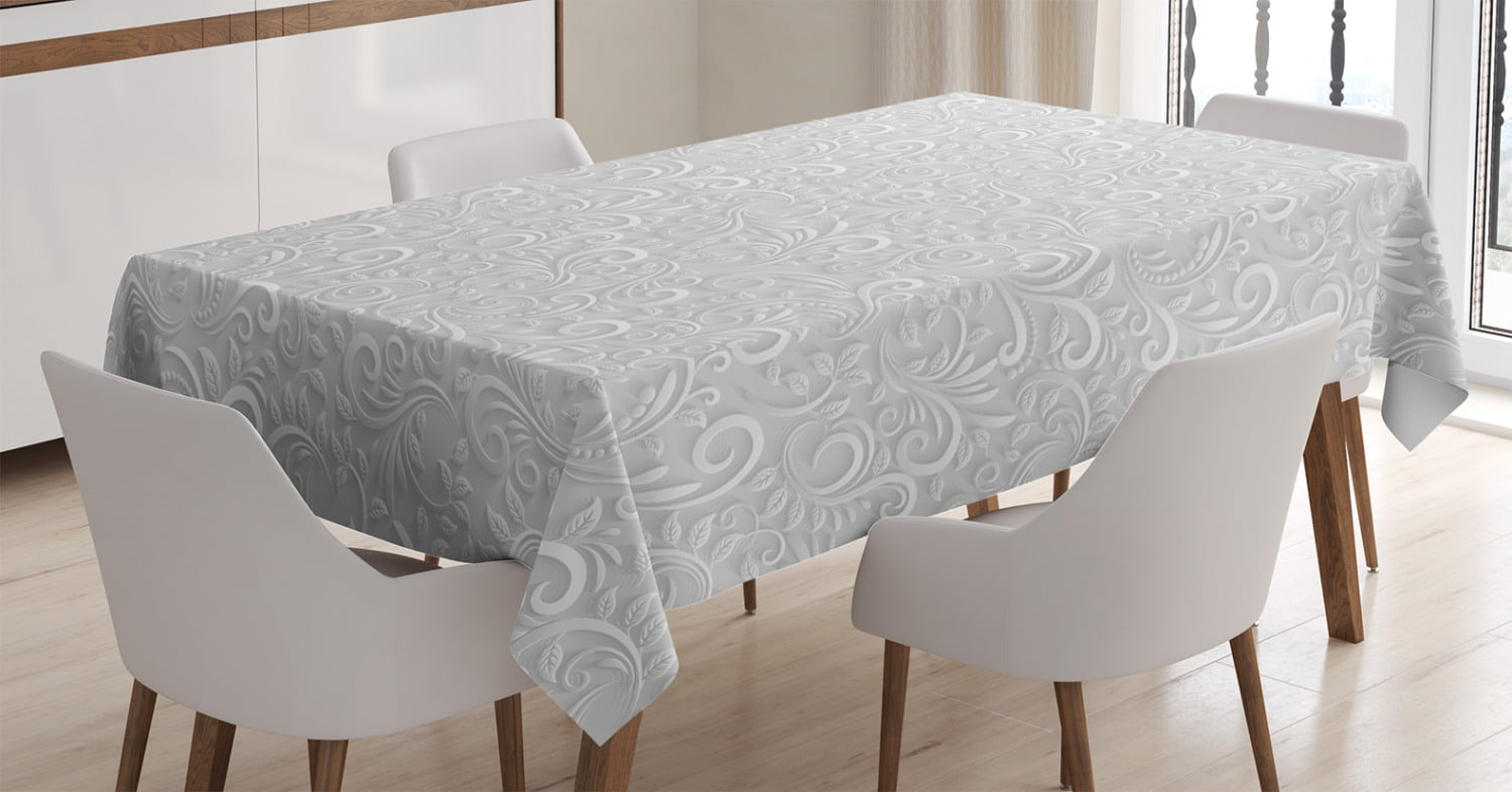 Grey Decor Tablecloth, Floral Swirling and Curving Victorian Pattern ...