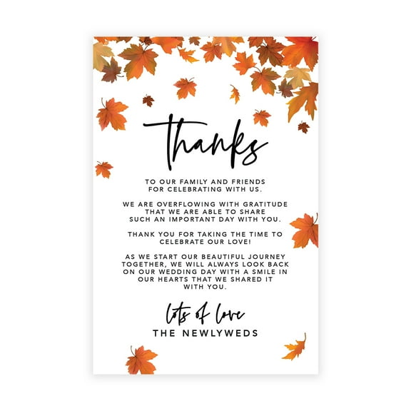 Koyal Wholesale Autumn Fall Maple Leaves Wedding Thank You Place Setting Cards for Table Reception, 56-Pack