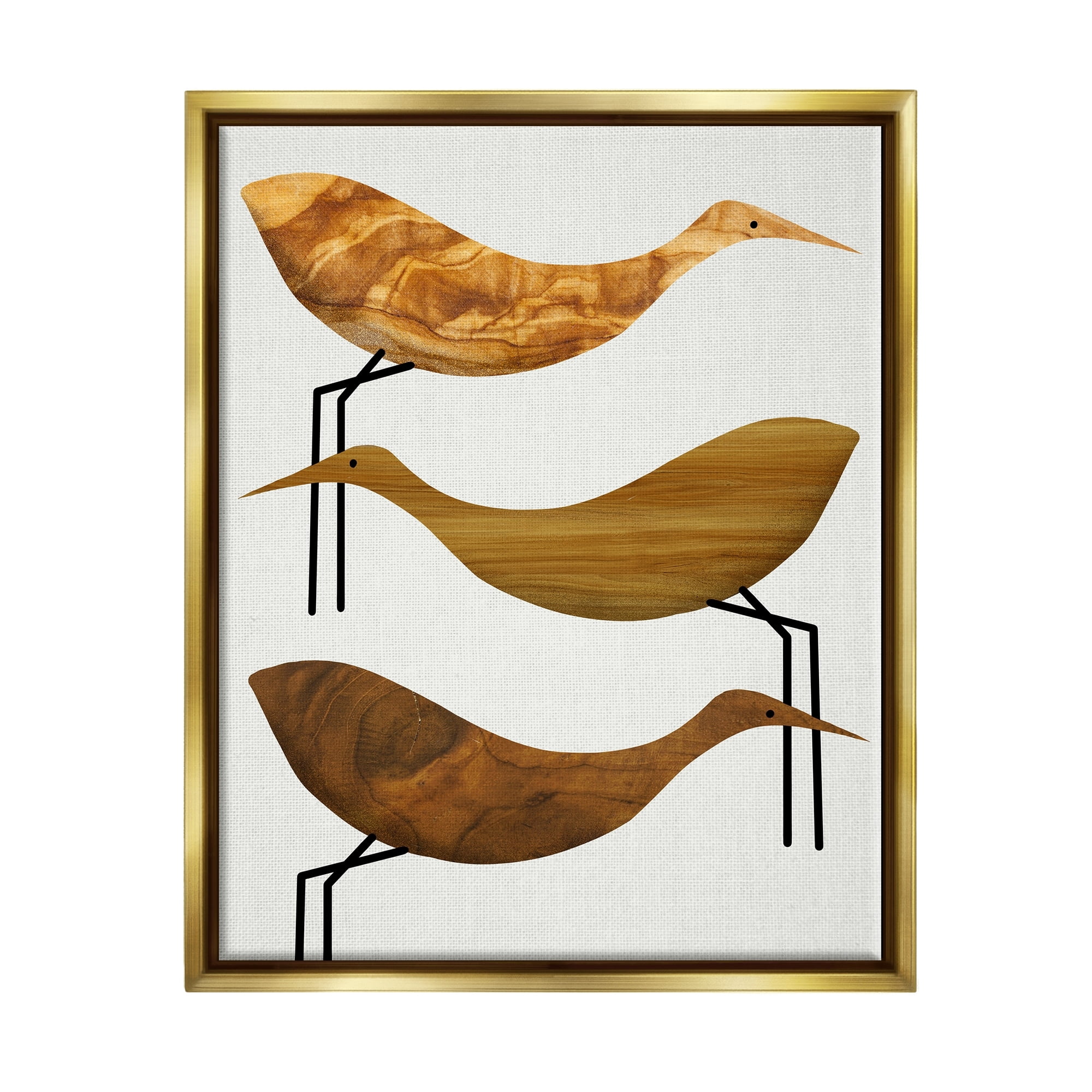 Stupell Industries Abstract Wooden Pattern Storks Rustic Birds Luster Gray Framed Floating Canvas Wall Art, 16x20, by Daphne Polselli