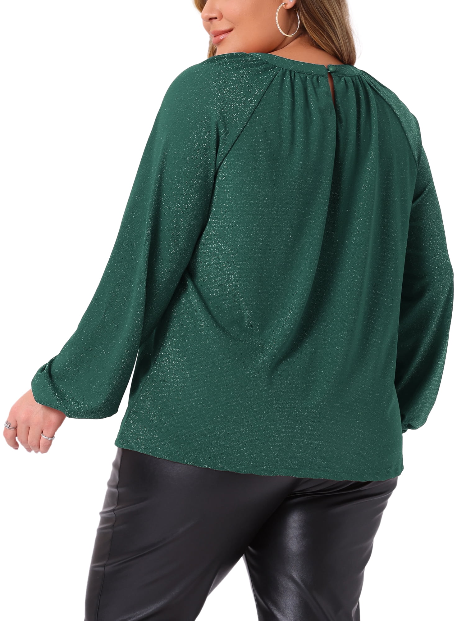 DARING DIVA Women's Plus Glitter Keyhole V Neck Blouses 4X Green