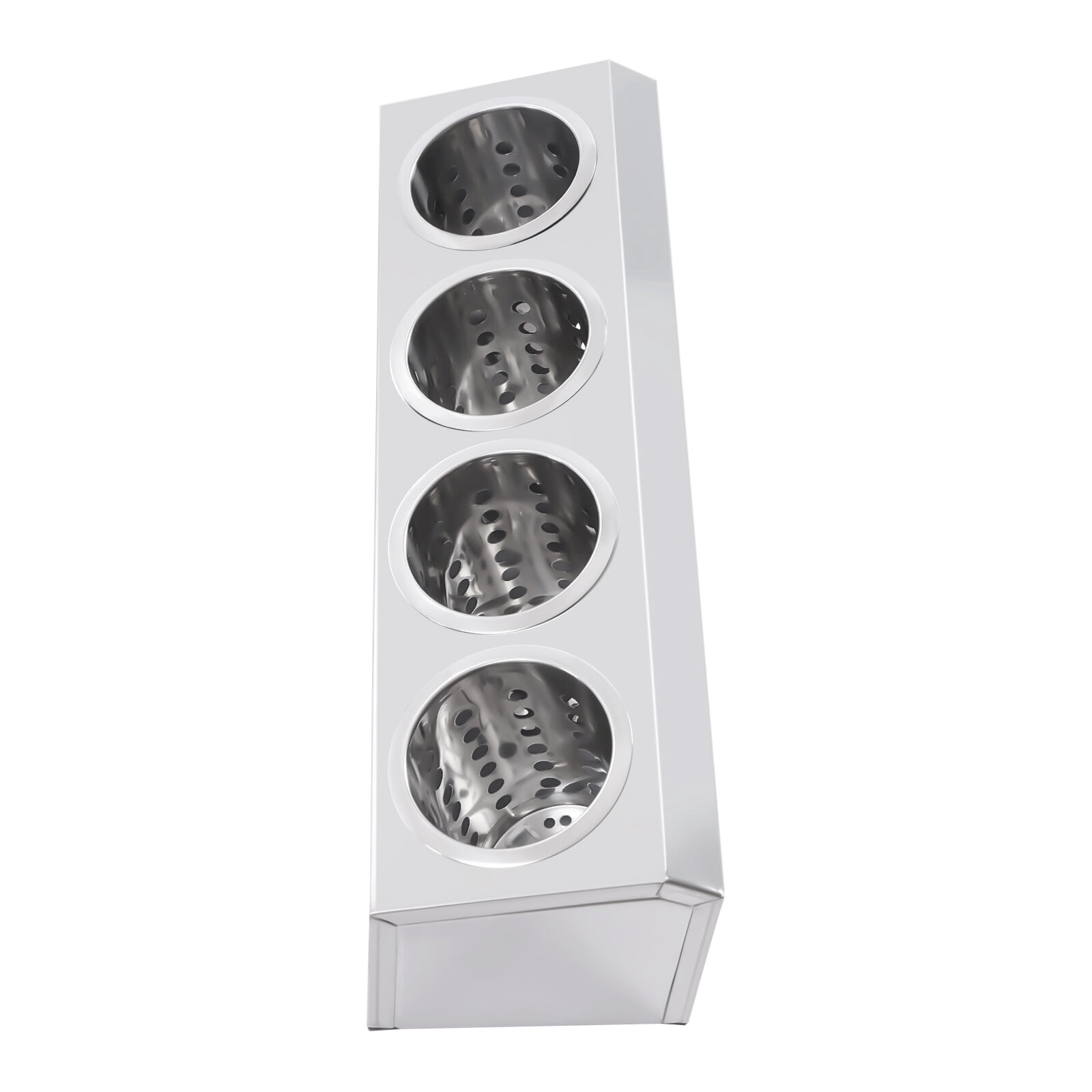 Commercial 4-Hole Stainless Steel Cylinder Flatware Silverware Utensil Holder Organizer Caddy, Detachable Countertop Utensil Dispenser for Forks Spoons Knives for Restaurant Kitchen Buffet