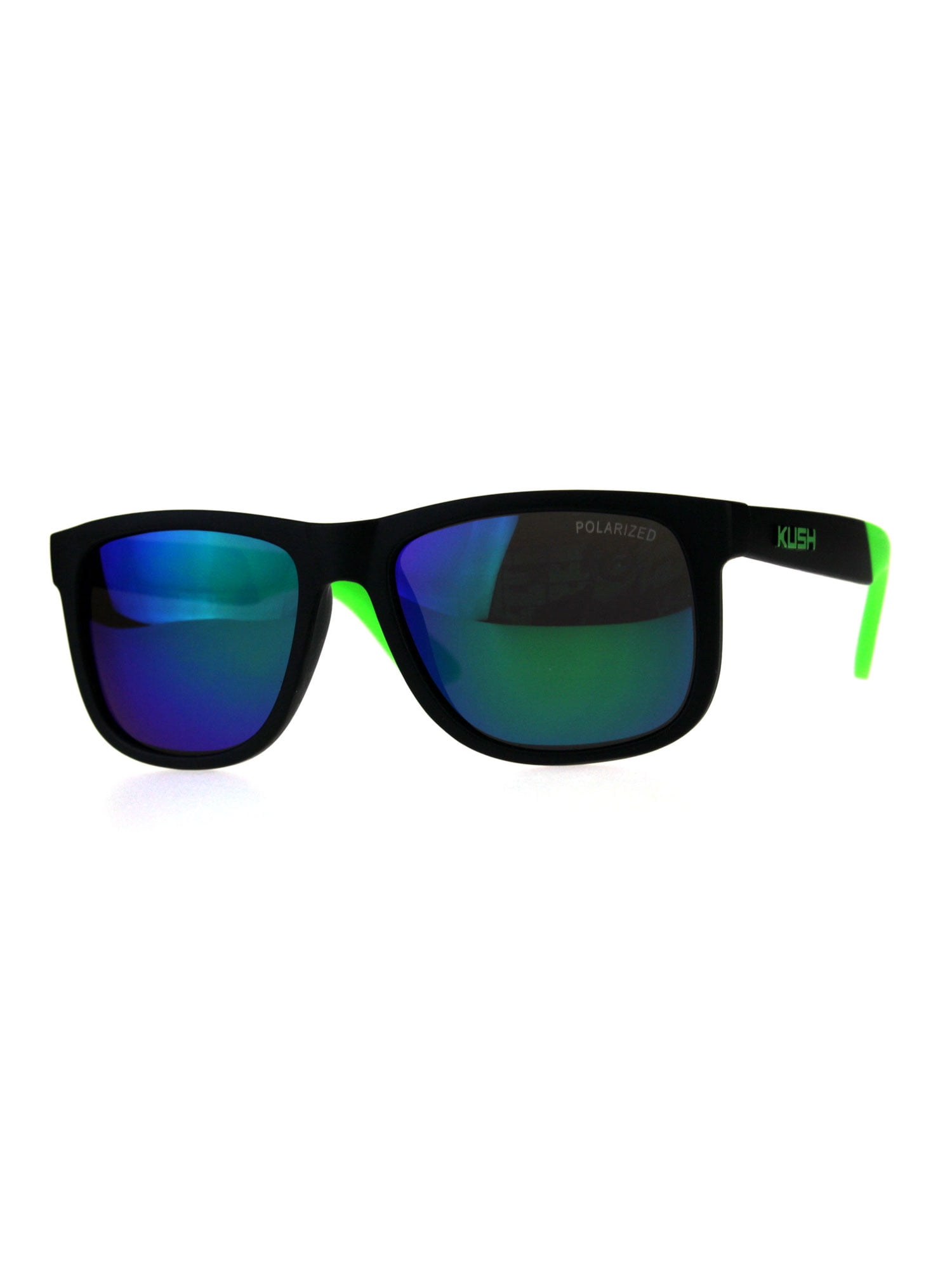 Kush Men's Polarized Rectangular Sunglasses - Color Mirror Lens, Horn Rim, UV400 Protection