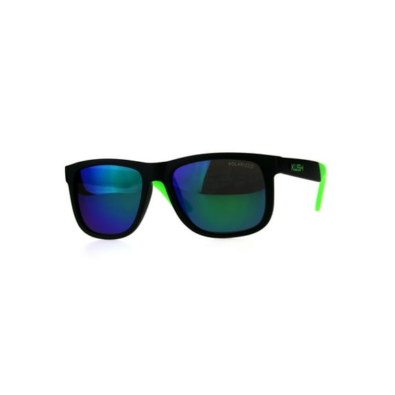 Polarized Kush Mens Rectangular Color Mirror Lens Sport Horn Rim Sunglasses Black Green Teal