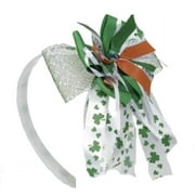 PMU St. Patrick's Day Headwear Decorations and Party Supplies - White, Green, Orange Ribbon Bow Headband with Shamrocks - Irish Costume, Party Accessory (1/pkg) Pkg/1