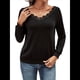 thumbnail image 1 of Camisetas con Cuello en V para Mujer, Blusas Bonitas de Encaje de Larga, Blusas Casuales Elegantes para Otoño e Invierno, Camisetas Modernas. Negro M, 1 of 10