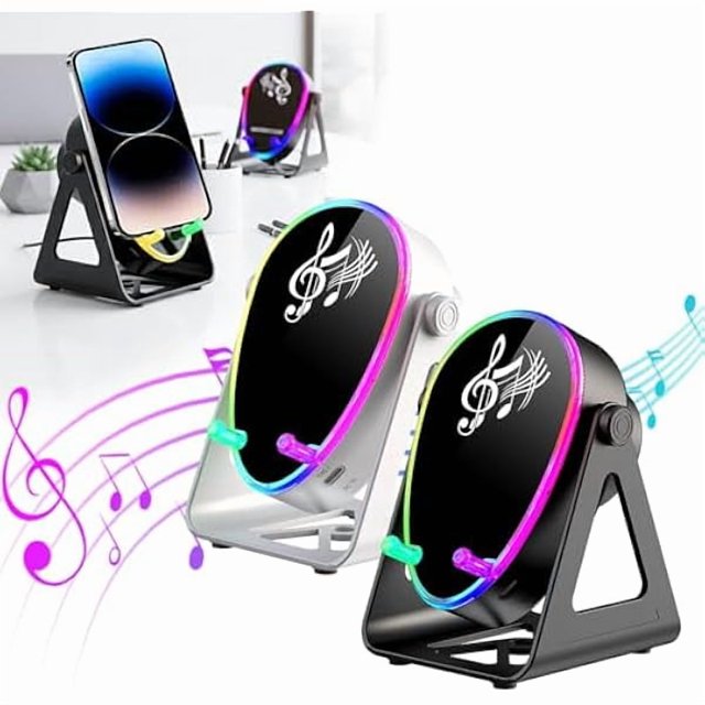 wonima11 5-in-1 Wireless Induction Bluetooth Speaker with Adjustable Phone Stand, 2026 New Rechargeable Speaker, Multifunctional Stereo Sound Speakers for Men Women (Black+White)