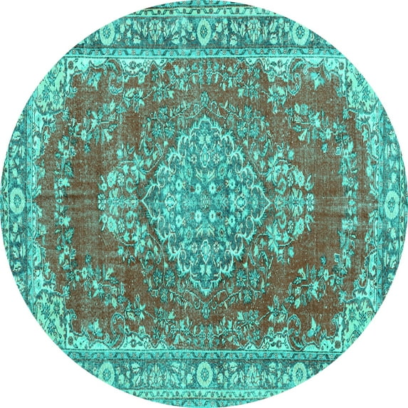 Ahgly Company Indoor Round Persian Turquoise Blue Traditional Area Rugs, 8' Round