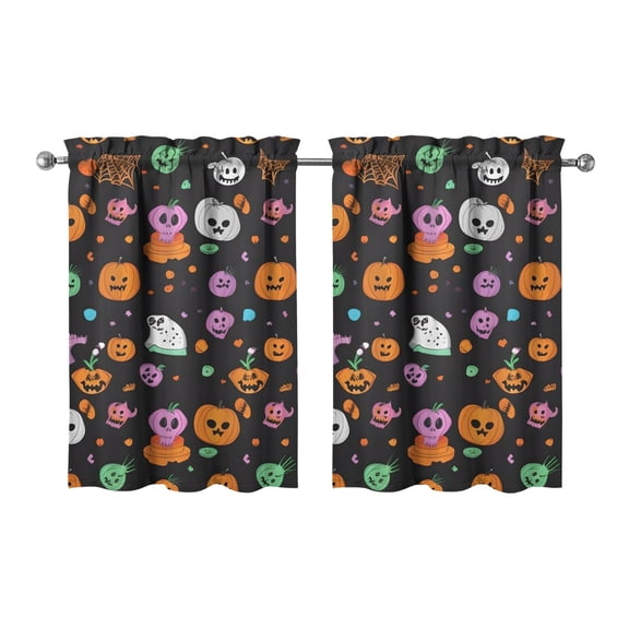Halloween Kitchen Curtains 2 Pack with Witch and Bat Print, Vintage Spooky Semi-Sheer Caf Curtains for Small Windows 27.5x36in(70x90cm) Kitchen Curtains