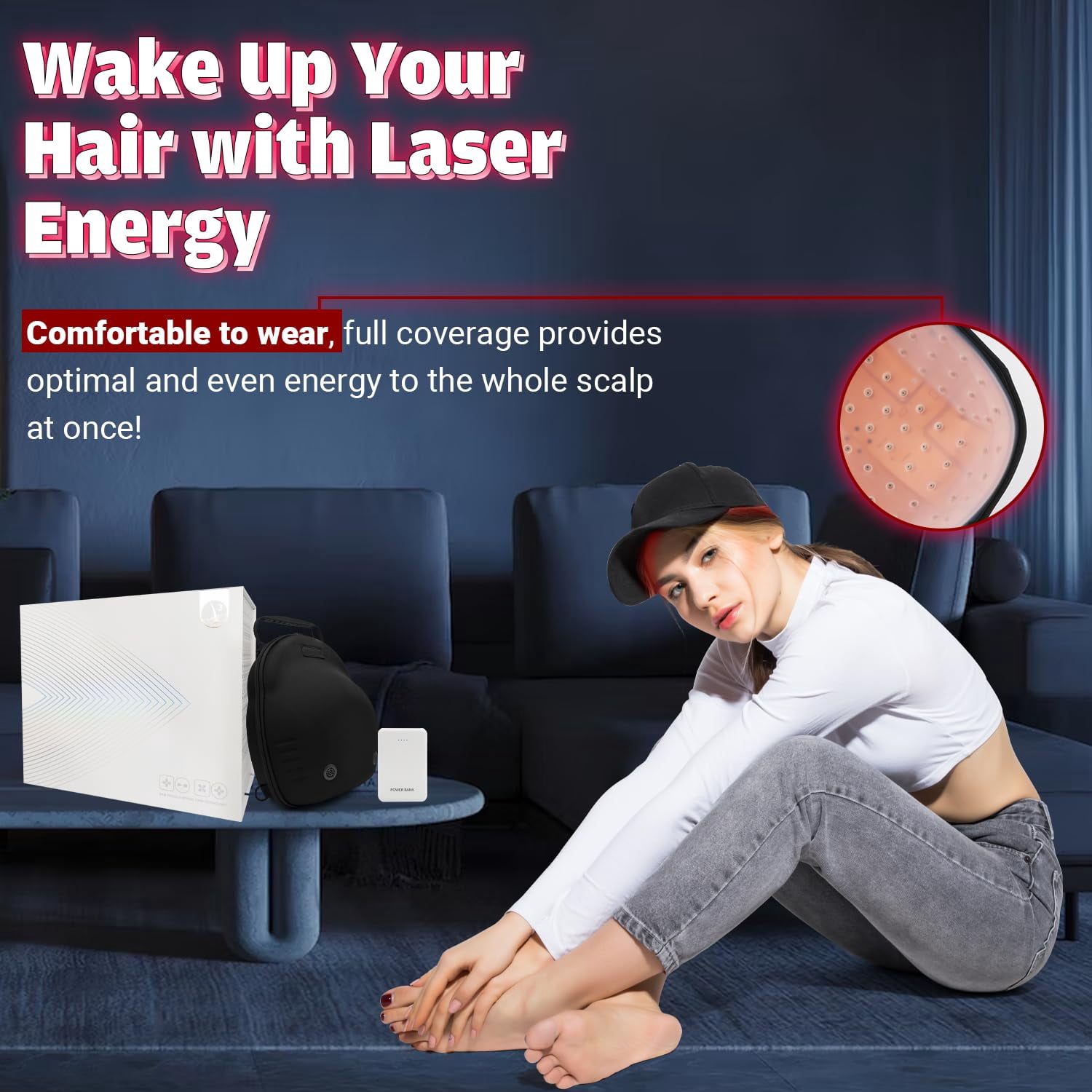 Wearable Red Light Cap for Scalp Wellness, Discreet Hands-Free Light Device with Adjustable Fit for At-Home Hair Care Routines, Portable & Rechargeable