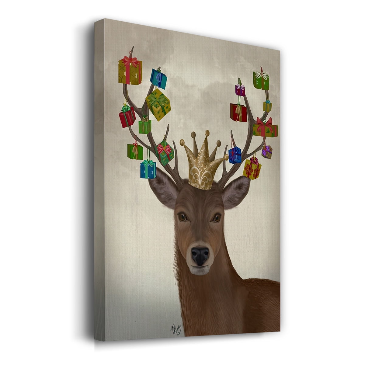 Christmas Gift Bearing Deer- Gallery Wrapped Canvas