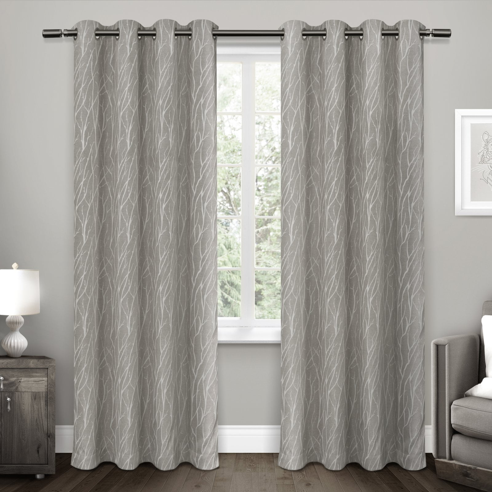 Exclusive Home Forest Hill Woven Room Darkening Blackout Grommet Top Curtain Panel Pair, 52"x108", Natural