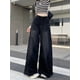 thumbnail image 5 of Pantalones acampanados de mezclilla holgados negros americanos, pantalones vaqueros Y2k de pierna ancha Vintage de longitud completa, pantalones fruncidos de cintura alta para mujer Grunge, 5 of 5