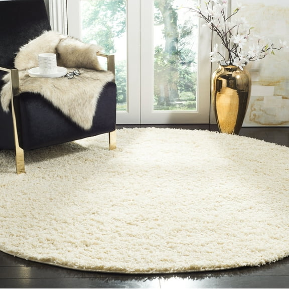 SAFAVIEH Lavena Solid Plush Shag Area Rug, Ivory, 6'7" x 6'7" Round