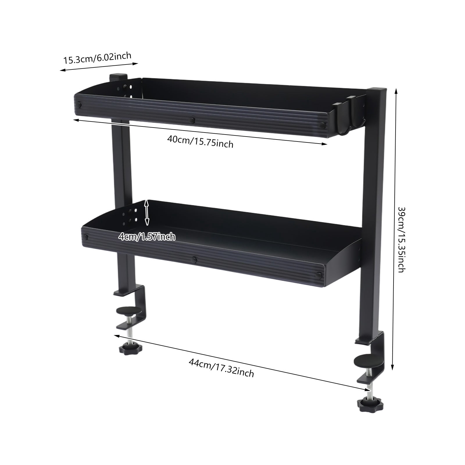Desktop or Under-Desk Shelf Clamp-on 2-Tier Shelving W/ Adjustable Storage Tray