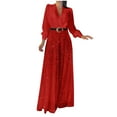 thumbnail image 3 of DUMUIELD Sparkly Glitter Jumpsuits for Women Long Sleeve V Neck Sequin Romper Wide Leg Business Party Jumpsuit Overalls with Pockets Red,S, 3 of 7