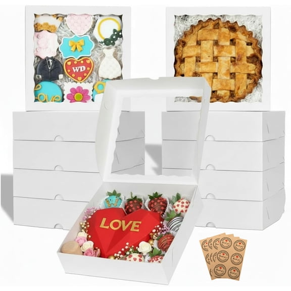 12pcs Pie Boxes 12x12x2.5 Inches White Bakery Boxes with Window for Cookie Cake, Treat, Pie, Pizza, Strawberries, Chocolate, Pastries, Muffins and Donuts