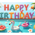 thumbnail image 3 of Tropical Theme Happy Birthday Banner Colorful Design Pool Party Decor Inflatable Unicorn Letter Balloons for Summer Celebration Kids Event Outdoor Decoration, 3 of 6