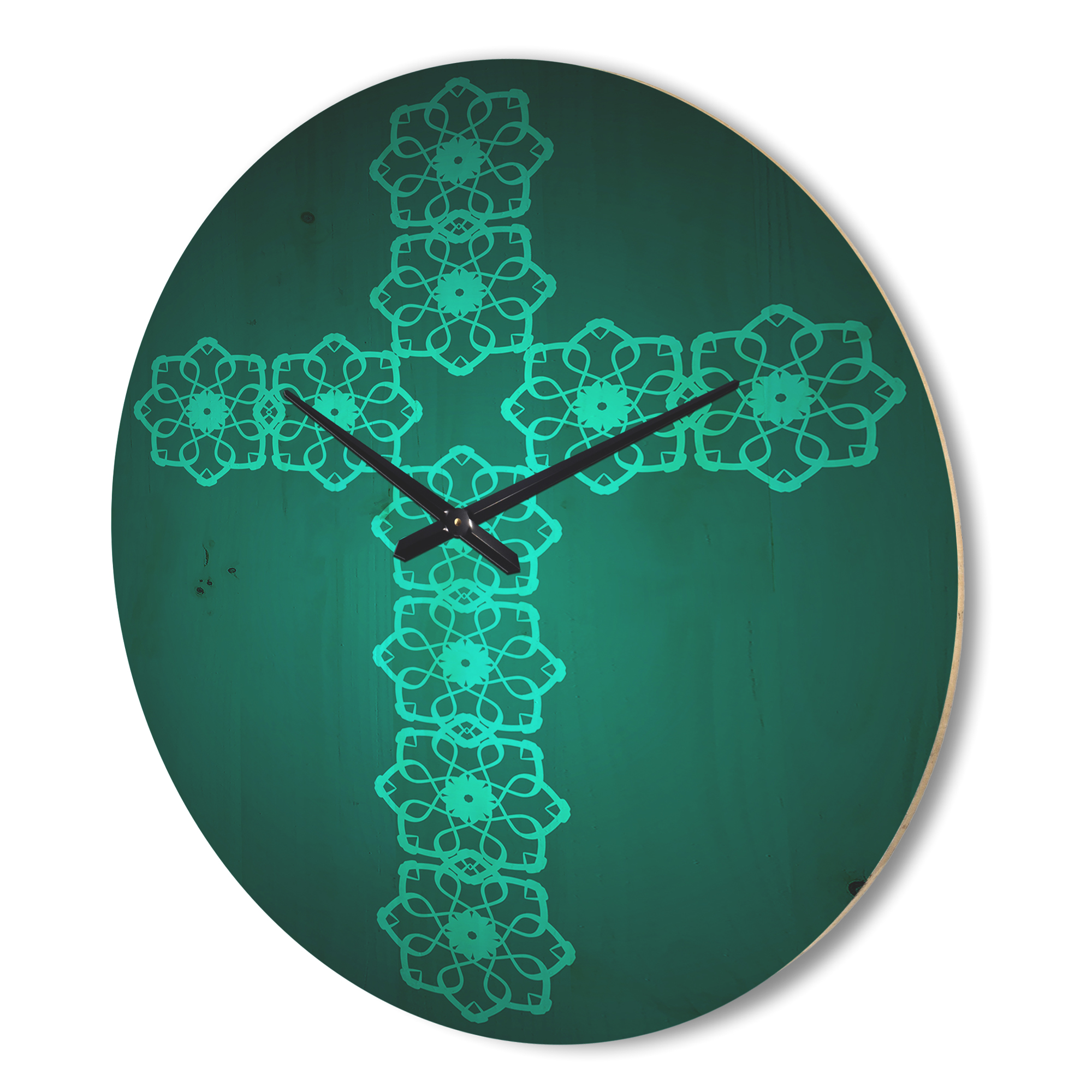 Designart 'Turquoise Pattern Holy Cross ' Modern Wood Wall Clock