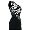 thumbnail image 4 of Angel-fashions Women's One Shoulder Zebra Gemstones Splicing Evening Dress Black, 4 of 4