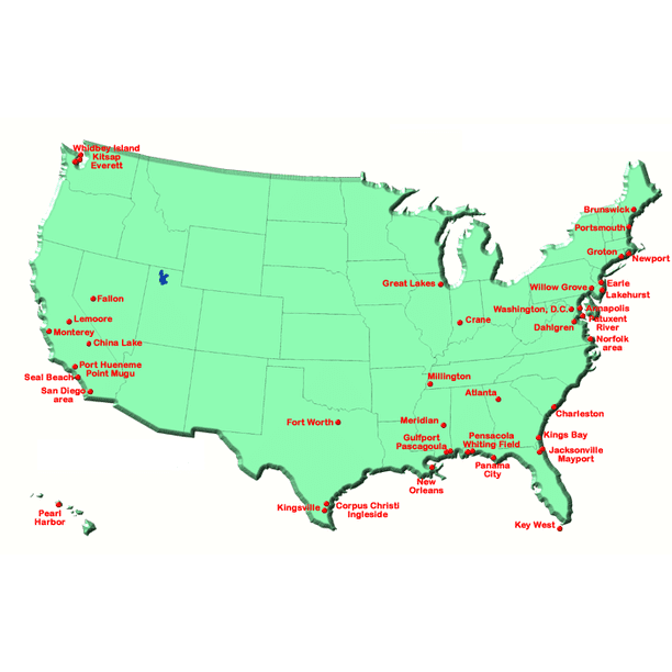 Map of U.S. Navy bases in the United States. Last updated in 2004.24