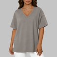 thumbnail image 7 of Htigea Plus Size Short Sleeve Tops for Women Casual Loose Fit T-Shirt Summer V-Neck Pullover Tee Gray XL, 7 of 7