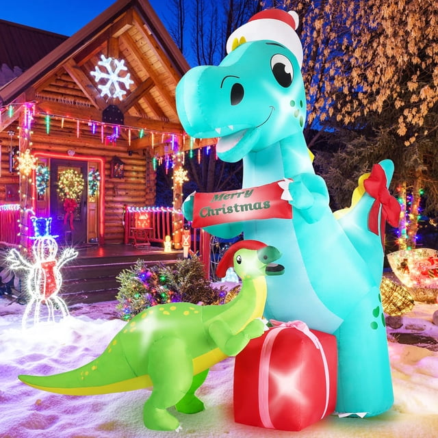 Dinosaurio T-Rex inflable navideño de 8 pies con luces LED