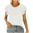 thumbnail image 2 of Women's Blouses Summer Short Sleeve Shirts, Casual Womens Fashion T-Shirt Ruffled Cuffs Round Neck Womens Tops Dressy Casual Blouse, Size S-2XL, 2 of 6