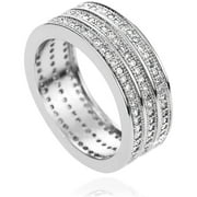 Women's CZ Silver-Tone Micro-Pave Wedding Band