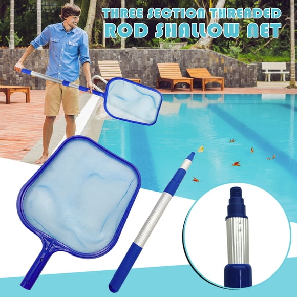 Aqestyerly Leaf Net Pool Skimmer with Retractable Aluminum Rods Pool Cleaning Net Tool for Shallow Water Debris Removal HWRETIE