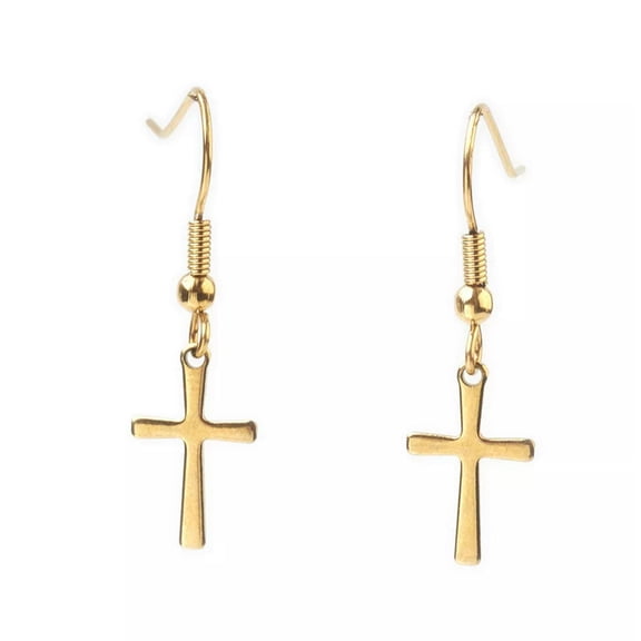 EOEMY 304 Stainless Steel Dangle Earrings Cross Gold 34mm A176-Default