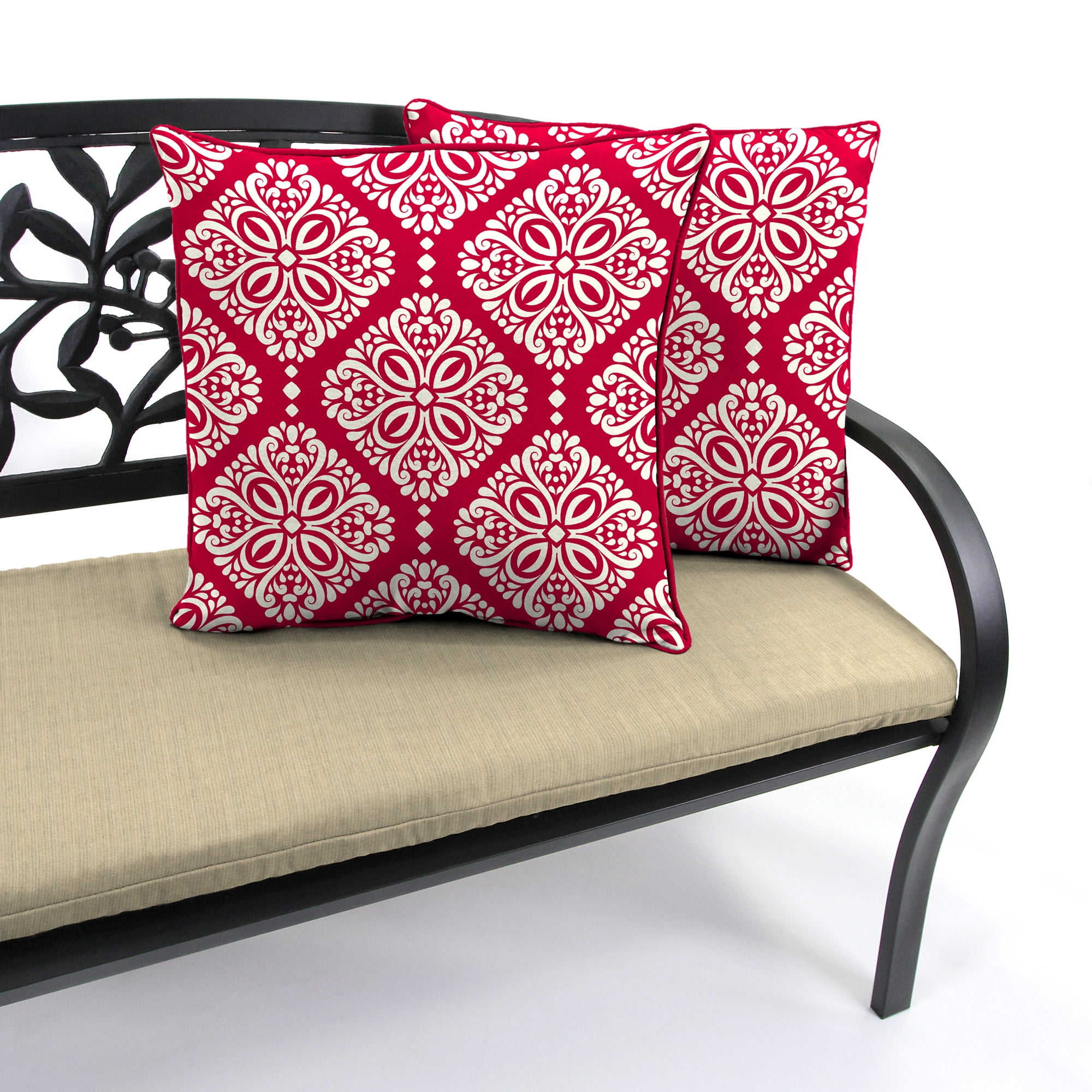 Jordan Manufacturing 16" x 16" Red Medallion Square Outdoor Throw Pillow with Welt