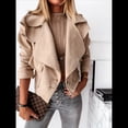 thumbnail image 4 of Chaqueta Corta de Larga con Solapa para Mujer, Otoño-Invierno, Color Liso, con Botones de Piel de Ciervo Caqui L, 4 of 7