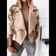 thumbnail image 4 of Chaqueta Corta de Larga con Solapa para Mujer, Otoño-Invierno, Color Liso, con Botones de Piel de Ciervo Caqui L, 4 of 7
