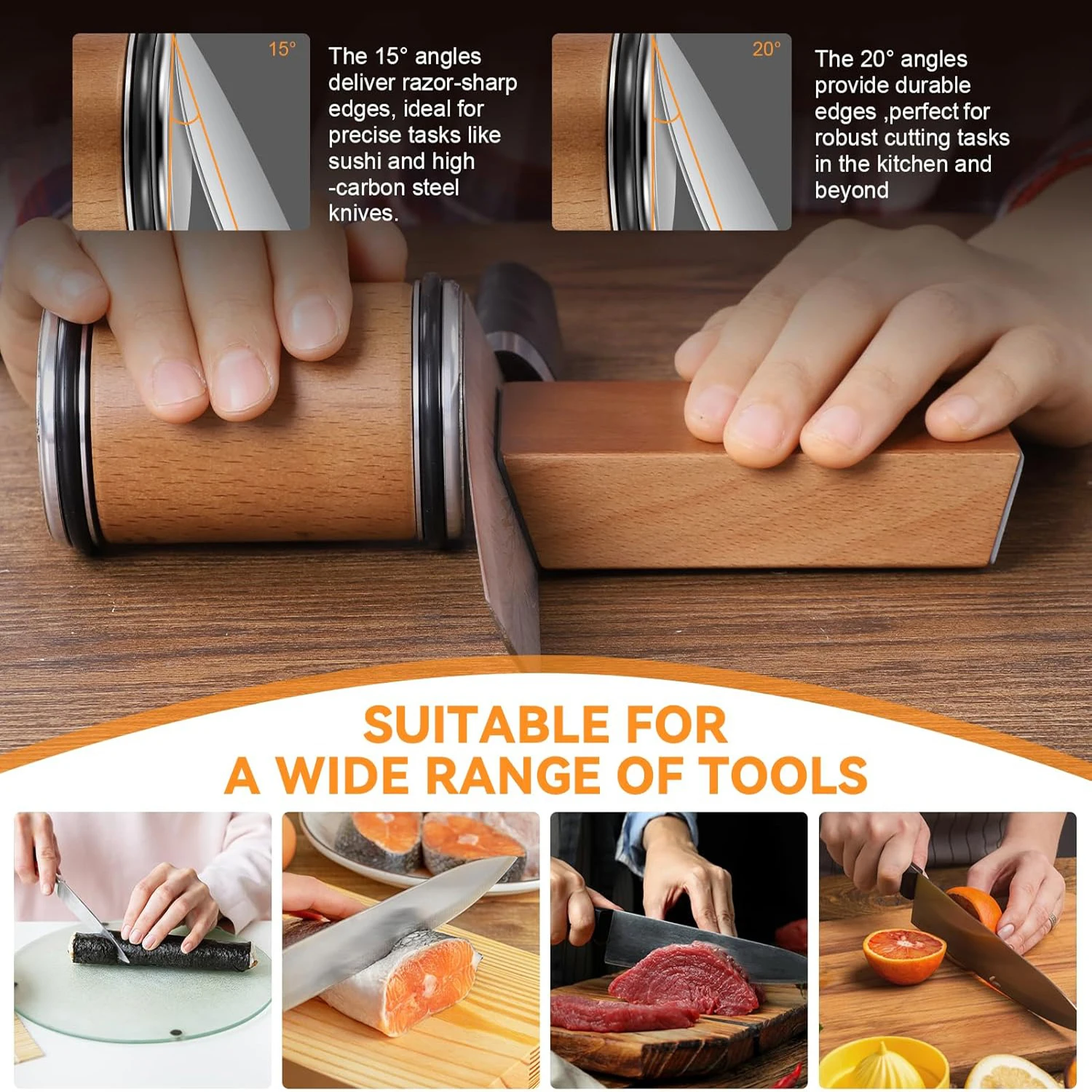 Tumbler Knife Sharpener Rolling Diamond Sharpening Stone #1000/#400 Sharpener Kit Kitchen Knives 15 and 20 Degrees