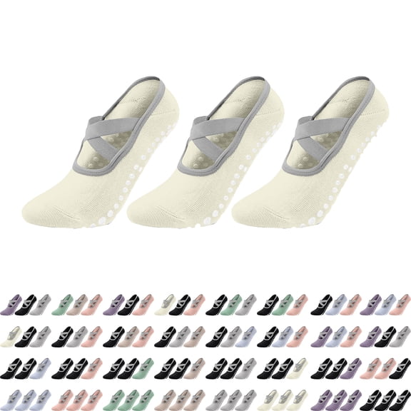 Lenago Socks for Women 3PCS Yoga Socks Non Slip Grip, Pilates Socks Grip Socks with Grippers for Barre, Hospital, Ballet, Dance, Barefoot Workout