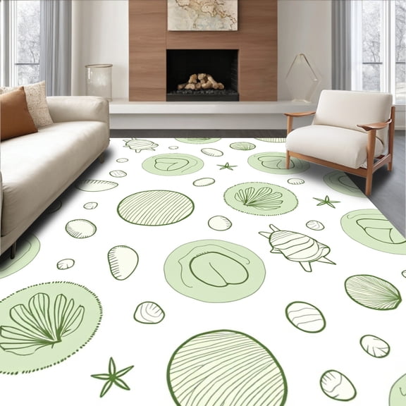 ODIKA 4'x6' Machine Washable Non-Slip Area Rug, Tranquil Shoreline Haven Nautical Maritime Absorbent High Traffic Rug, Green, 709748