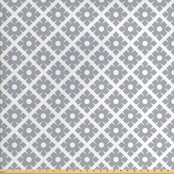Abstract Fabric by the Yard Upholstery, Illustration of Diagonally Arranged Squares with Circles in the Center, Decorative Fabric for DIY and Home Accents, Pale Taupe and White by Ambesonne