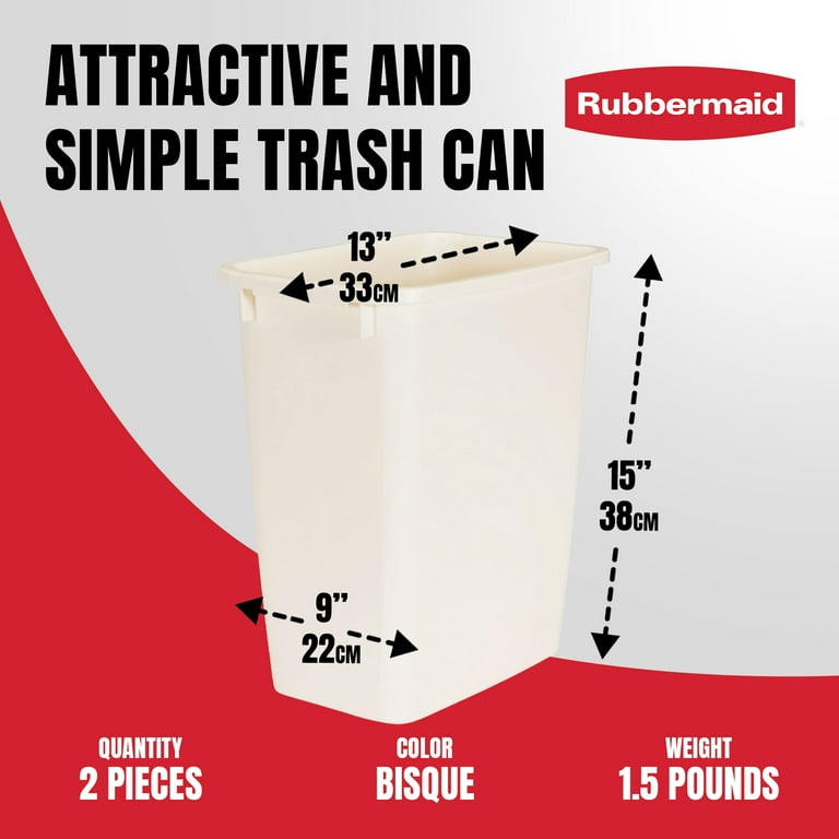 Rubbermaid 21 Qt Rectangular Wastebasket, 2ct, White Plastic