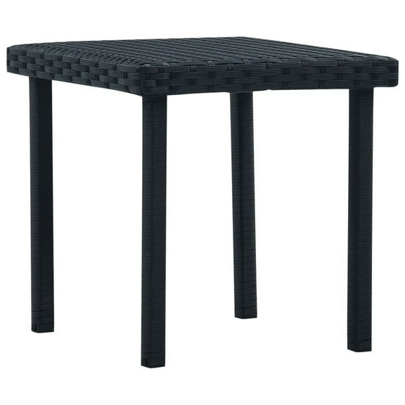 Outdoor Side End Tea Table, 16 Inch Steel, Square Black Poly Rattan