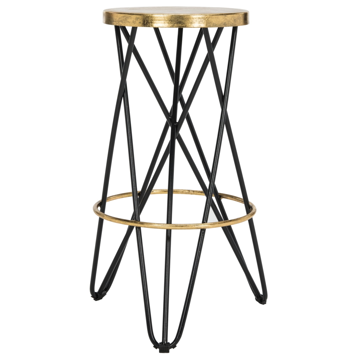 SAFAVIEH Lorna Mid-Century Retro Gold Leaf Iron Barstool, Black