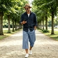 thumbnail image 7 of Men's Capri Pant Baggy Below Knee Summer Casual Wide Leg Loose Drawstring 3/4 Pant with Big Pockets, 7 of 7