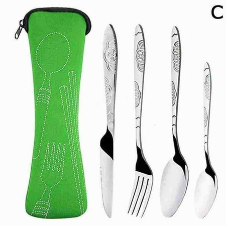 

4Pcs Steel Fork Spoon Family Travel Camping Cutlery L8R4