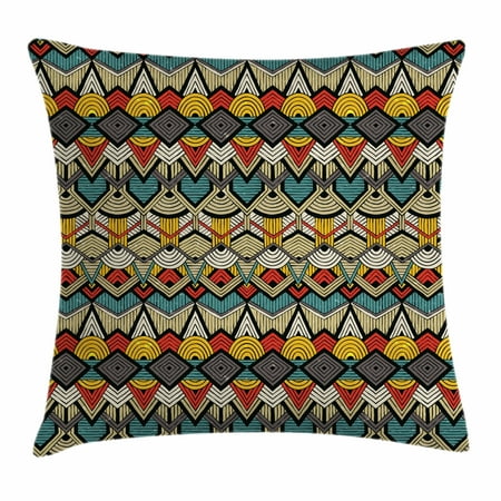 12 Inch Square Toss Pillow - African Throw Pillow Cushion Cover, Tribal Chevron Zigzags and Half Circles Folkloric Elements Sharp Canonical Motifs, Decorative Square Accent Pillow Case, 18 X 18 Inches, Multicolor, by Ambesonne