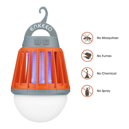 Orange Nylon Lantern - Enkeeo 2 in 1 Mosquito Zapper Camping Lantern, Portable Waterproof Bug Killer Camping Lantern w/ 2000 mAh Rechargeable Battery Orange