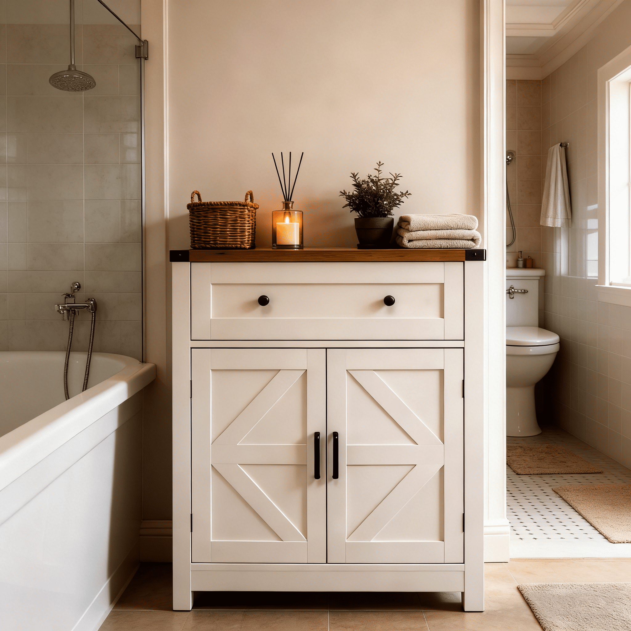 Mintazer Farmhouse Sideboard Cabinet with Barn Doors & Drawer, Rustic Storage Cabinet for Kitchen & Living Room, White