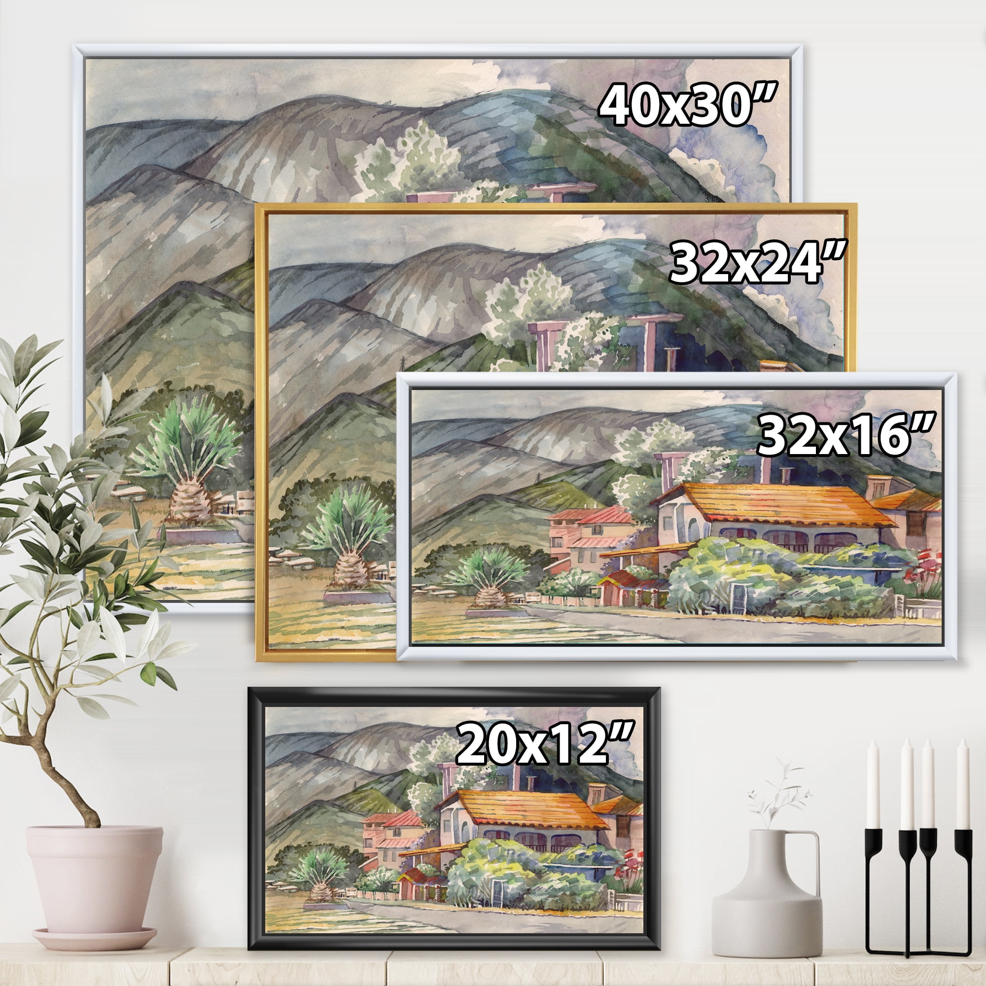 Designart 'Greek Mountains Landscape Off The Coast Of The Aegean Sea ' Traditional Framed Canvas Wall Art Print