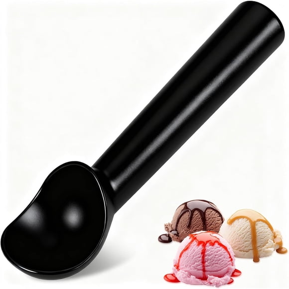 Cuillère à Crème Glacée, Cuillère à Crème Glacée en Aluminium Noir, Cuillère à Biscuits Antiadhésive de 7,3 Pouces à Conception Monobloc, Durable, Facile à Nettoyer